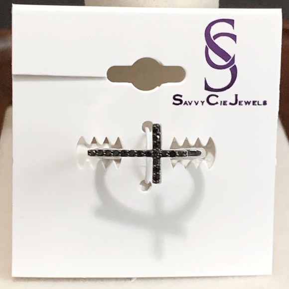 Savvy Cie Jewelry - NWT Savvy Cie Black Diamond Cross Ring Size 7